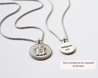 Waterproof Silver Jesus Pendant Necklace, Personalized Charm
