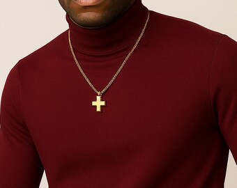 Engraved Chunky Cross Necklace: Waterproof Titanium Steel Rope Chain- MP09b