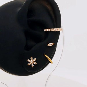 Pair Flat Back Cartilage Earrings: Diamond Steel Piercing Studs