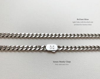 Engraved Miami Cuban Link Chain Necklace - 7mm-Waterproof Stainless Steel, Personalized Monogram