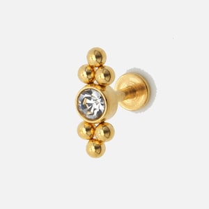 Gold Diamond Cartilage Earring: Flat Back Steel Piercing Stud (Pair)