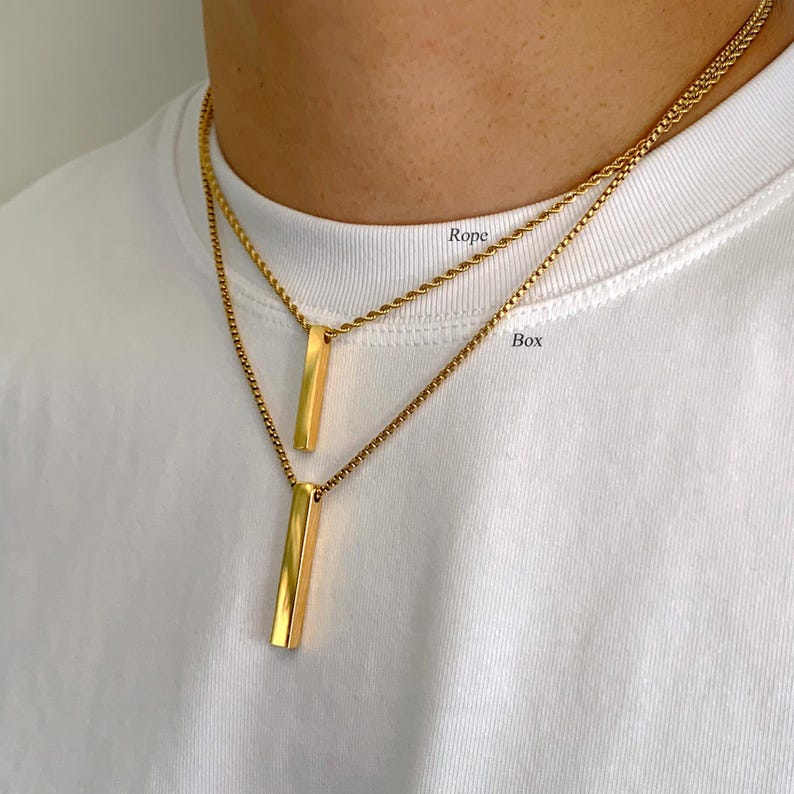 Engraved Luxe 3D Gold Bar Necklaces, Name Monogram Pendant Necklace in