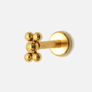 Gold Cartilage Flat Back Earring: Steel Piercing Stud (Pair)