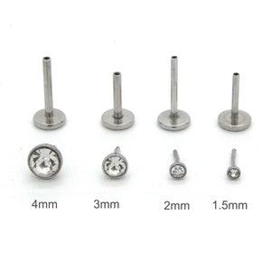 Pair of 20g-18g Push in Pin Flat Back Earring -Cartilage Earrings -Diamond Labret Studs  - Nose Studs- 1.5mm 2mm 3mm 4mm- C09EIG3