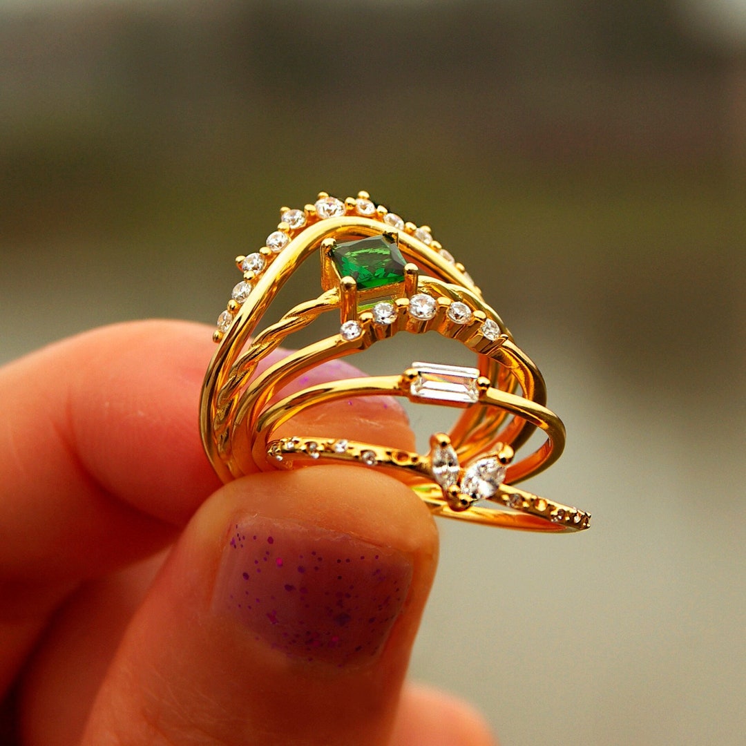 Stackable 14k Rings 14k Gold Sterling Silver Stackable Rings: CZ & Emerald Stacking Bands ...