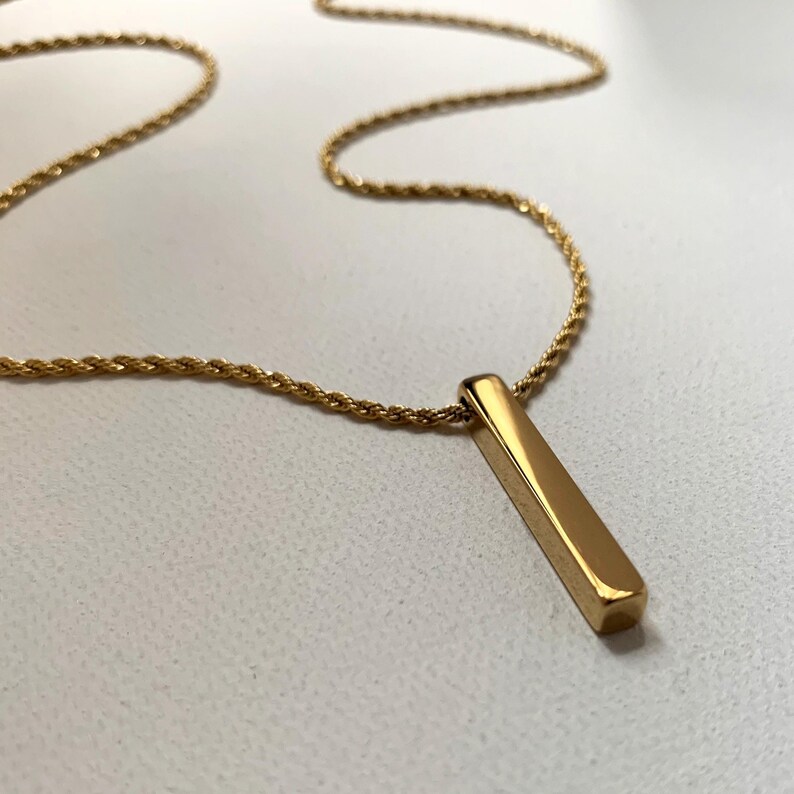Engraved Luxe 3D Gold Bar Necklaces, Name Monogram Pendant Necklace in