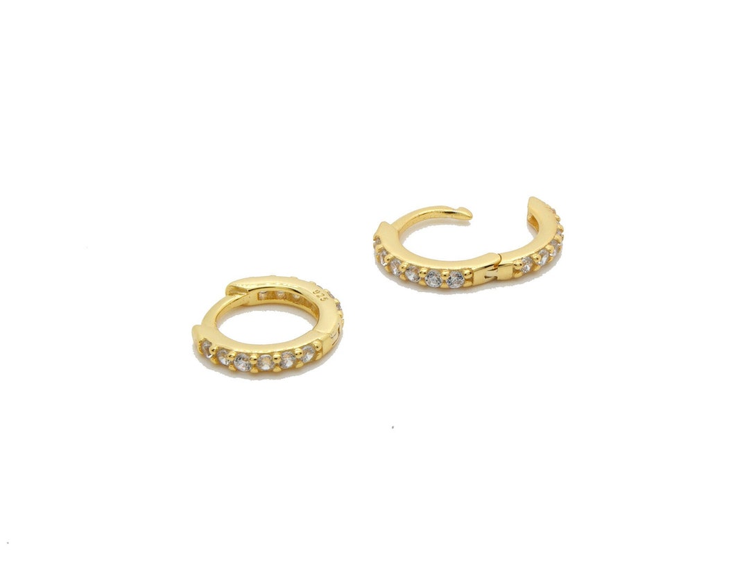 14K Gold Diamond Huggie Hoop Earrings, Eternity Earrings in Sterling ...