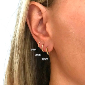 14k Gold Twisted  Huggie Cartilage Hoops, Sterling Silver Helix Hoop, Conch Hoop Earrings, Clicker Ring, 6mm 7mm 8mm, ST1