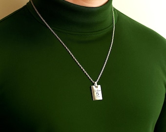 Engraved Gold Bar Pendant Necklace: Waterproof Stainless Steel Rope Chain