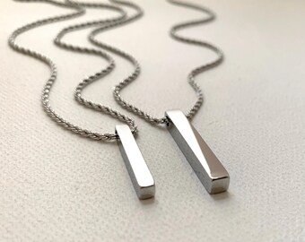 Personalized Bar Pendant Necklace: Engraved Name, Rope Chain