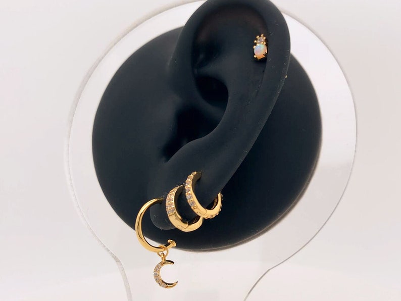 14K Gold Diamond Huggie Hoop Earrings, Eternity Earrings in Sterling ...