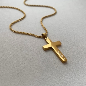Personalized Cross Necklace- Monogram Cross in Rope/Cuban/Box Chain For Men Women- MP09
