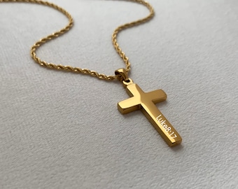 Personalized Cross Necklace- Monogram Cross in Rope/Cuban/Box Chain For Men Women- MP09