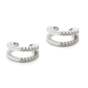 Diamond Double Split Row Ear Cuffs in Gold Silver- No Piercing -CZ Crystal Pave - Ear Piercing Jewelry, I01ECG1