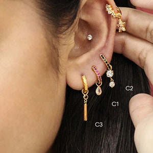 Mini Hoop Earring Charms in Sterling Silver, 14k Gold Drop Charms for Huggie Hoop Rings, Diamond Pave Hoop Dangles