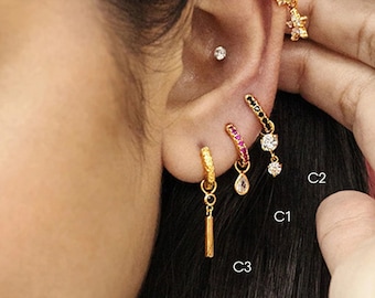 Sterling Silver Hoop Earring Charms: 14k Gold CZ Dangles