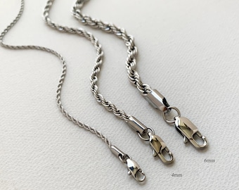 Waterproof Stainless Steel Rope Chain Necklace: Silver, Gold, Bold, Thin (2mm-6mm)