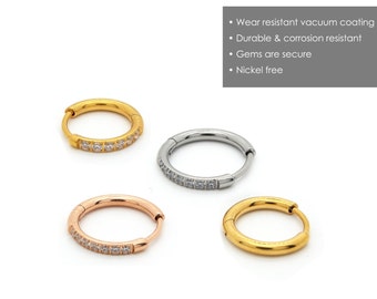 Diamond Pave Hoop Earrings, Crystal Huggie Hoops, Eternity Earrings in Gold and Silver, 8mm 10mm 12mm Cartilage Hoops