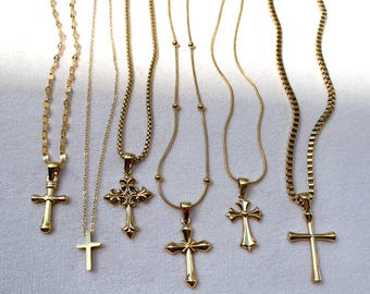 Waterproof Gold Cross Pendant Necklace: Stainless Steel Religion Jewelry