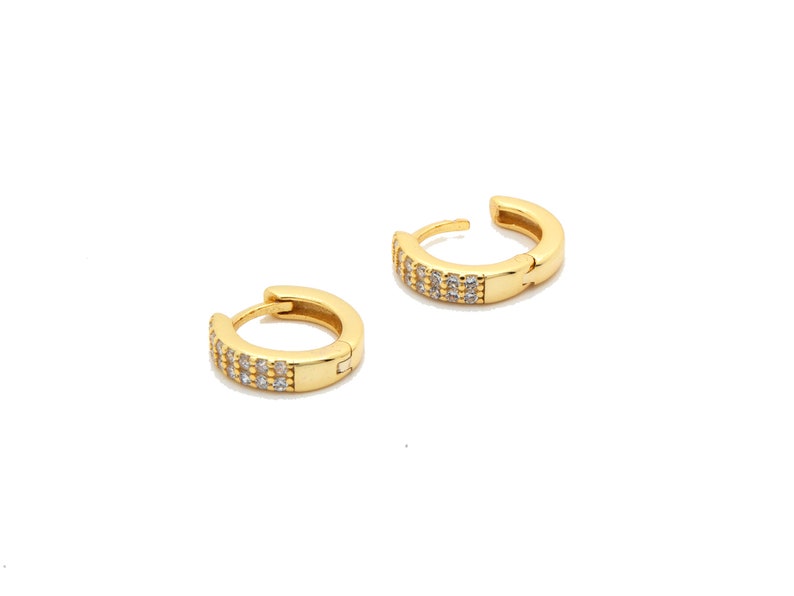 14K Gold Diamond Huggie Hoop Earrings, Eternity Earrings in Sterling ...