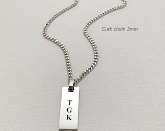 Engraved Gold Bar Pendant Necklace: Waterproof Stainless Steel Rope Chain
