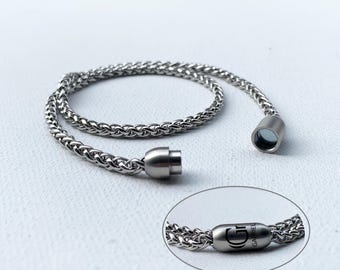 Engraved Double Chain Bracelet with Magnetic Clasp,  Personalized Stainless Steel  Bracelet