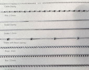Waterproof Silver Chain Necklace: Rope, Box, Snake, Herringbone