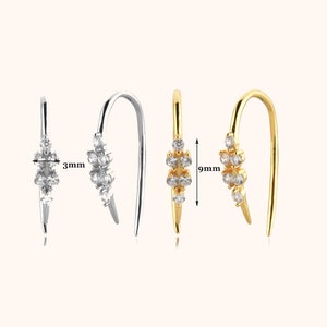 Delicate Diamond Pave Open Hoop Threader Earrings in Sterling Silver and 14k Gold,  Flower Leaf Arc Earrings, N01EIG1