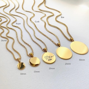 Engraved Monogram Disc Pendant Necklace Personalized Round Charm, Rope Curb Chain, MP05