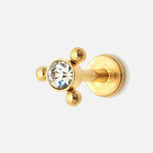Gold Cartilage Earring Pair: 16g Diamond Steel Flat Back Studs