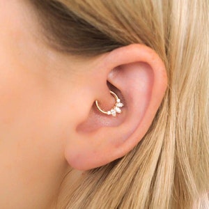 Sterling Silver Diamond Septum Piercing Ring in 14k Gold, Cartilage Hoop with Colored Stone, Helix Hoop, Tragus Hoop. 8mm Clicker Hoops