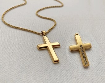 Personalized Waterproof Cross Pendant Necklace: Engraved Stainless Steel, Rope/Cuban/Box Chain, MP10