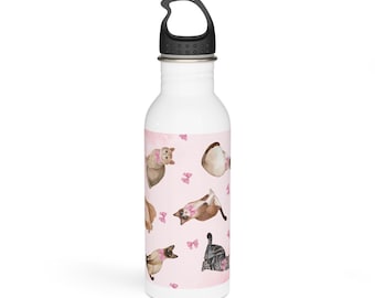 Cat Coquette Botella de agua de acero inoxidable Kitty Girly Bow