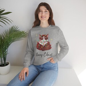 Merry Catmas Crewneck Sweatshirt Cat Christmas Gift Lights