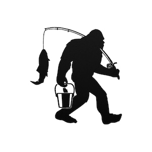 Fishing Bigfoot Metal Art