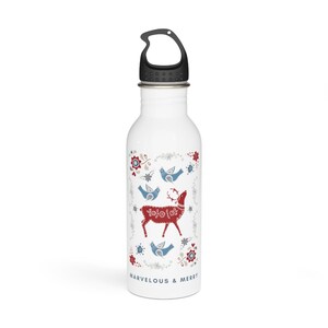 Marvelous & Merry Stainless Steel Water Bottle Reindeer Birds Christmas Gift