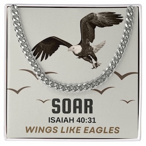Soar Chain Necklace Wings Like Eagles Isaiah 40:31 Men Jewelry Hope in The Lord Christian Gift