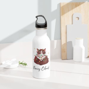Merry Catmas Stainless Steel Water Bottle Cat Christmas Gift Lights
