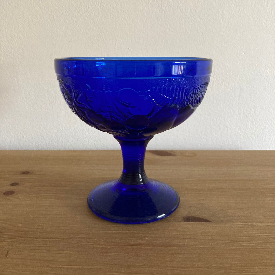 Vintage Luminarc Cobalt Blue Glass Dessert Bowl Footed Bowl Etsy