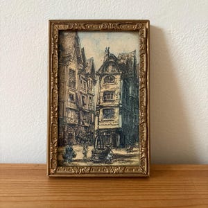 Vintage Miniature Framed Print, Wall Art, Historical Street Scene, Gallery Wall