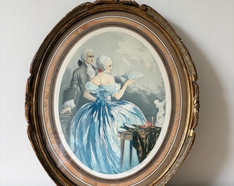 Vintage French Water Colour in Wood Frame