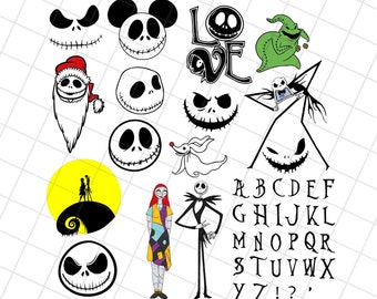 Jack skellington svg, Jack and sally cut files, nightmare font svg, clipart bundle