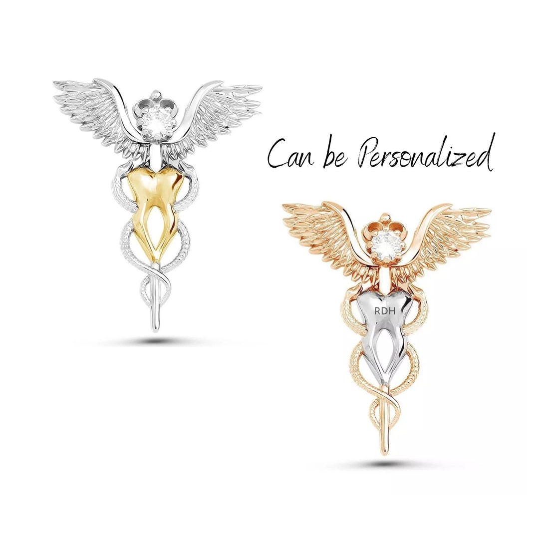 Caduceus Tooth Wings Dental Brooch Pin, Dentist Gifts, Rdh, Dental Hygienist, Dental Assistant