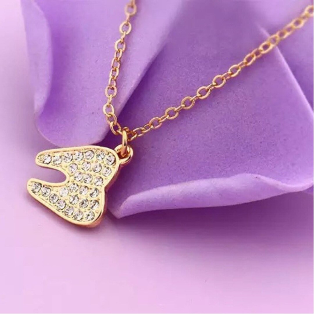 Tooth Necklace 18K Gold Crystal Tooth Necklace Pendant Teeth Etsy