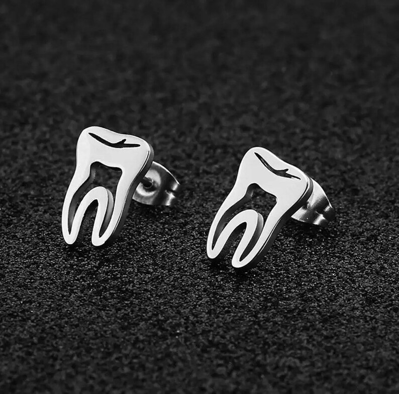 Gold Tooth Stud Earrings Dentist Teeth Jewelry Dental Etsy