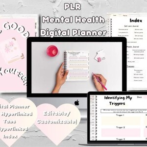 Diario digital de salud mental hipervinculado / Diario de autocuidado / Salud mental / Seguidores del día a día / Hojas de trabajo para el desarrollo personal