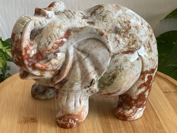 Ocean Jasper Elephant Carving – Large 2.1kg Hand Carved Crystal Figurine – Nurturing Home Decor Gift
