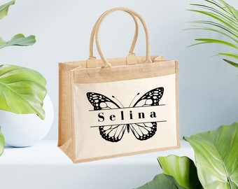 Gepersonaliseerde jute tas met naam | Markttas | Persoonlijk cadeau voor mama | Op maat ontworpen tas | Boodschappentas