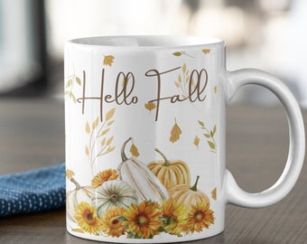 Hello Fall Mug, Fall Coffee Mug, Autumn Decor, Cute Coffee Mug, Farm House Decor, Autumn Leaves mug,Fall Mug,Fall Coffee Mug,Cute Coffee Mug