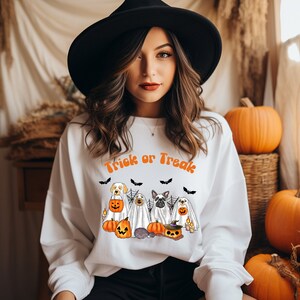 Ghost dog shirt, Halloween dog shirt, dog lovers shirt, trick or treat shirt, halloween dog, retro halloween tee, spooky season sweatshirt